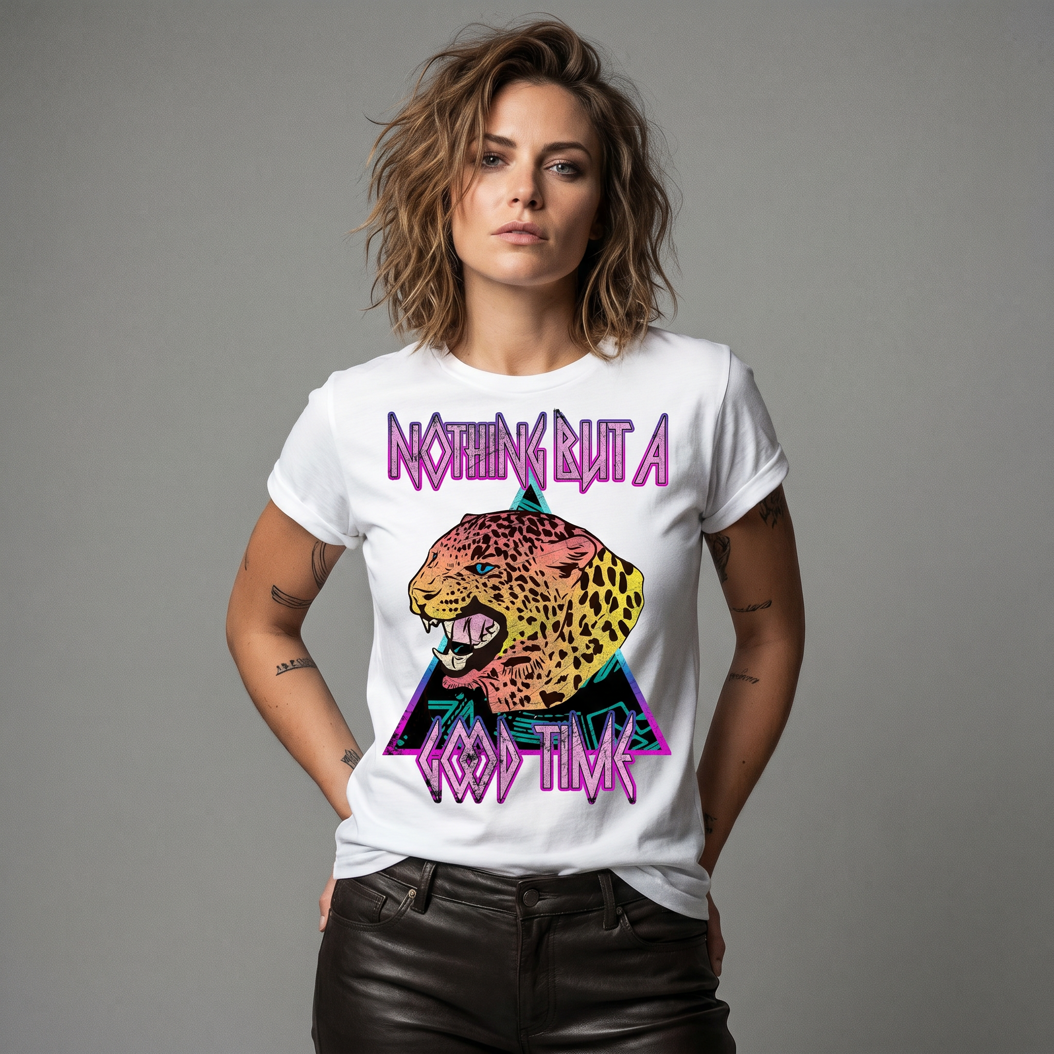 Nothing But a Good Time Leppard Print Tee – Women's Cut