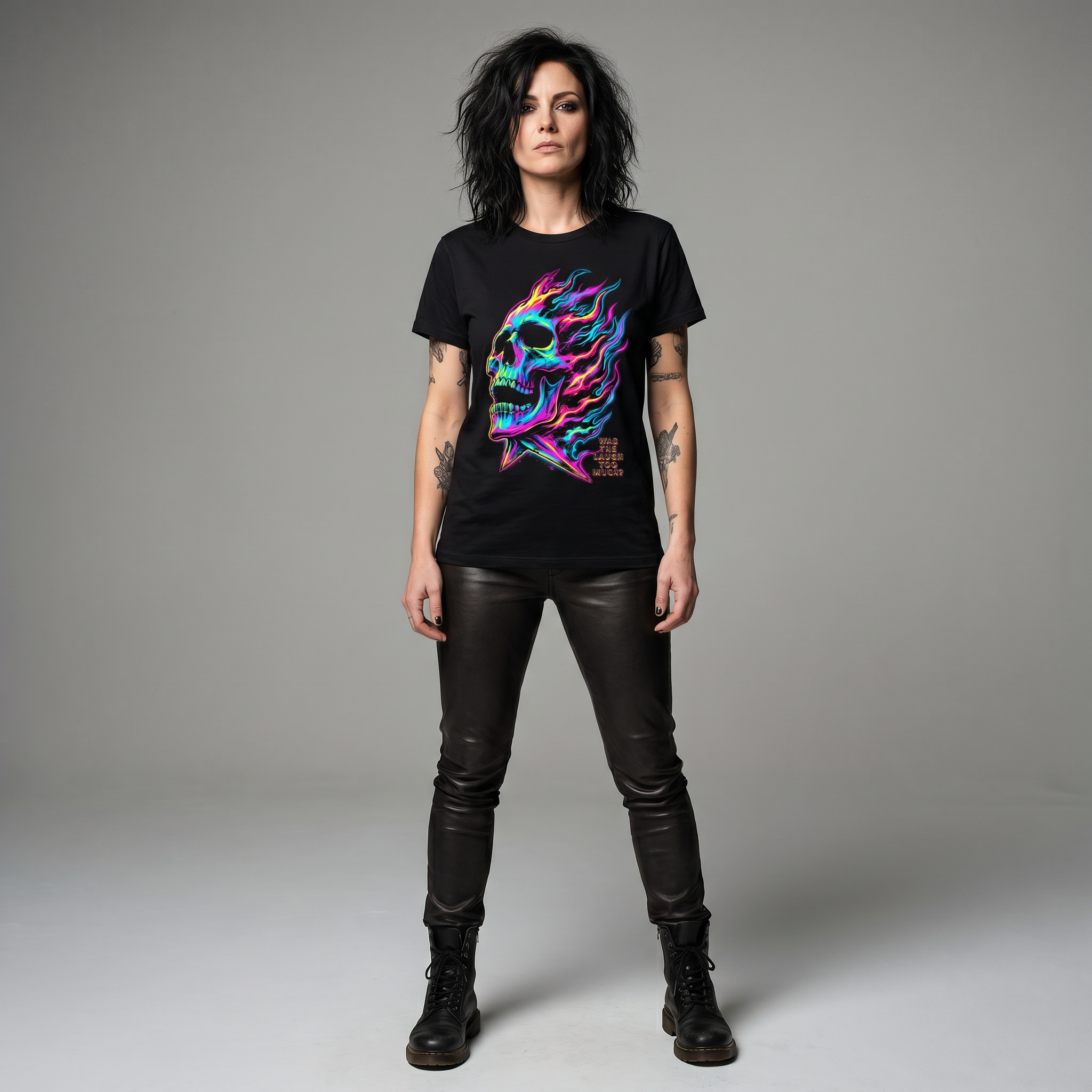 Was The Laugh Too Much Neon Skull Tee - Womens