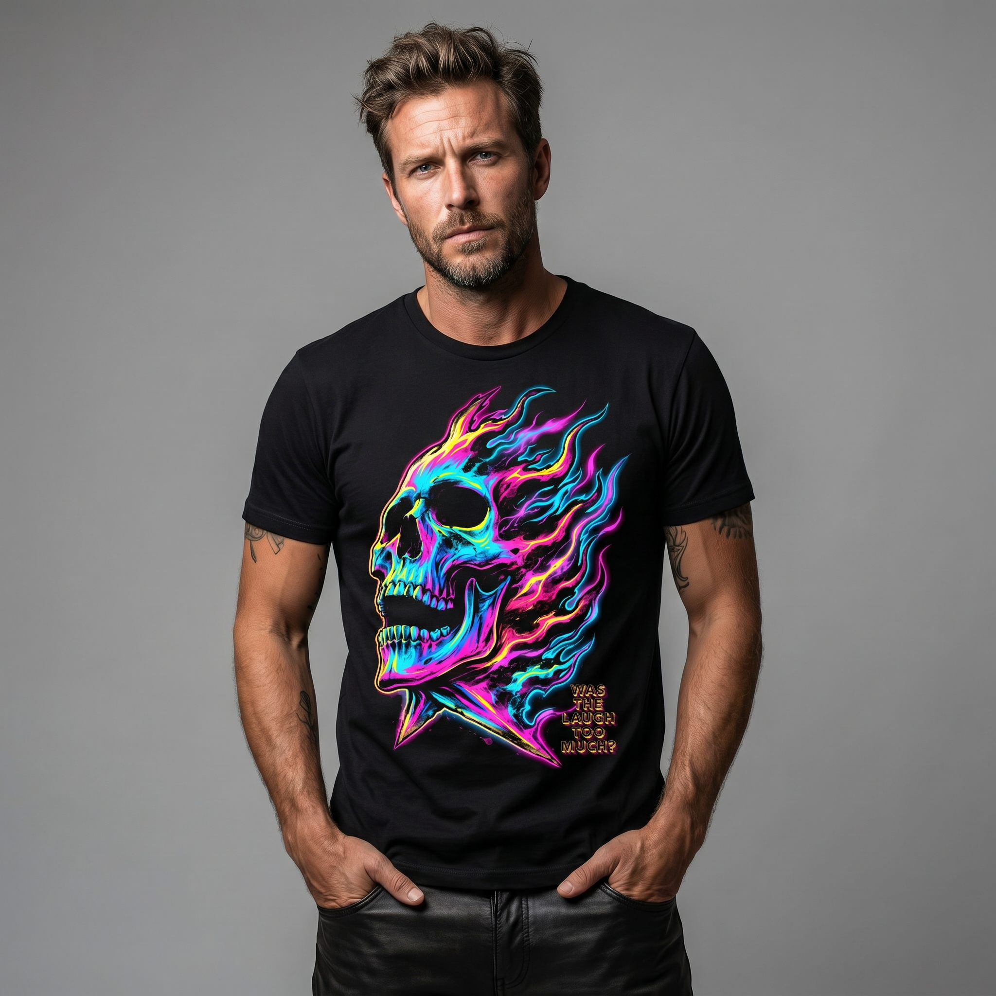 Was The Laugh Too Much Neon Skull Tee - Mens