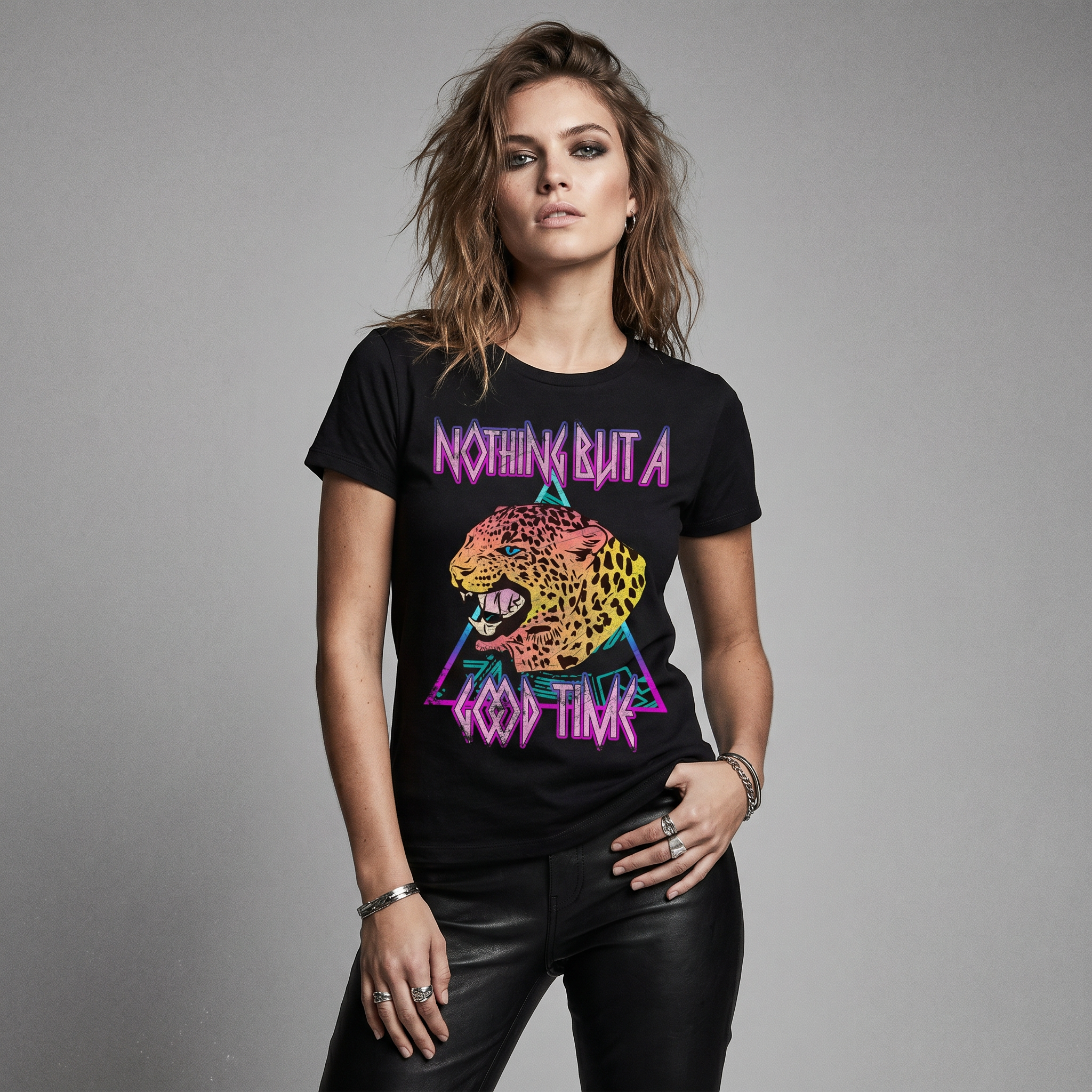 Nothing But a Good Time Leppard Print Tee – Women's Cut